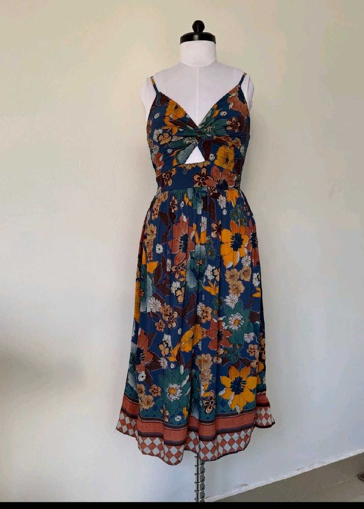 Boho Floral Print Midi Dress