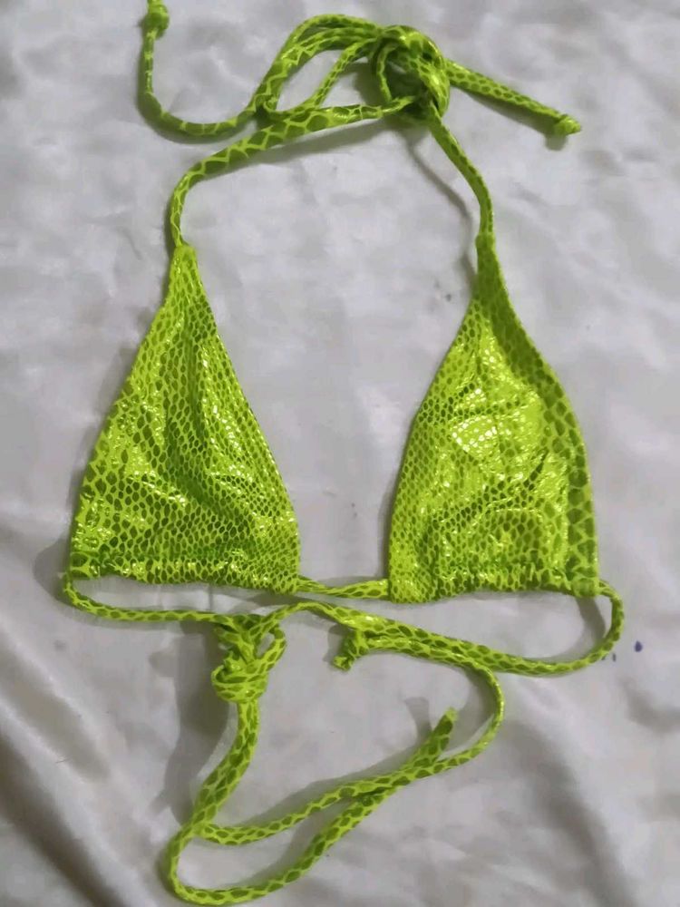 Vibrant Green Snake Print Bikini Top