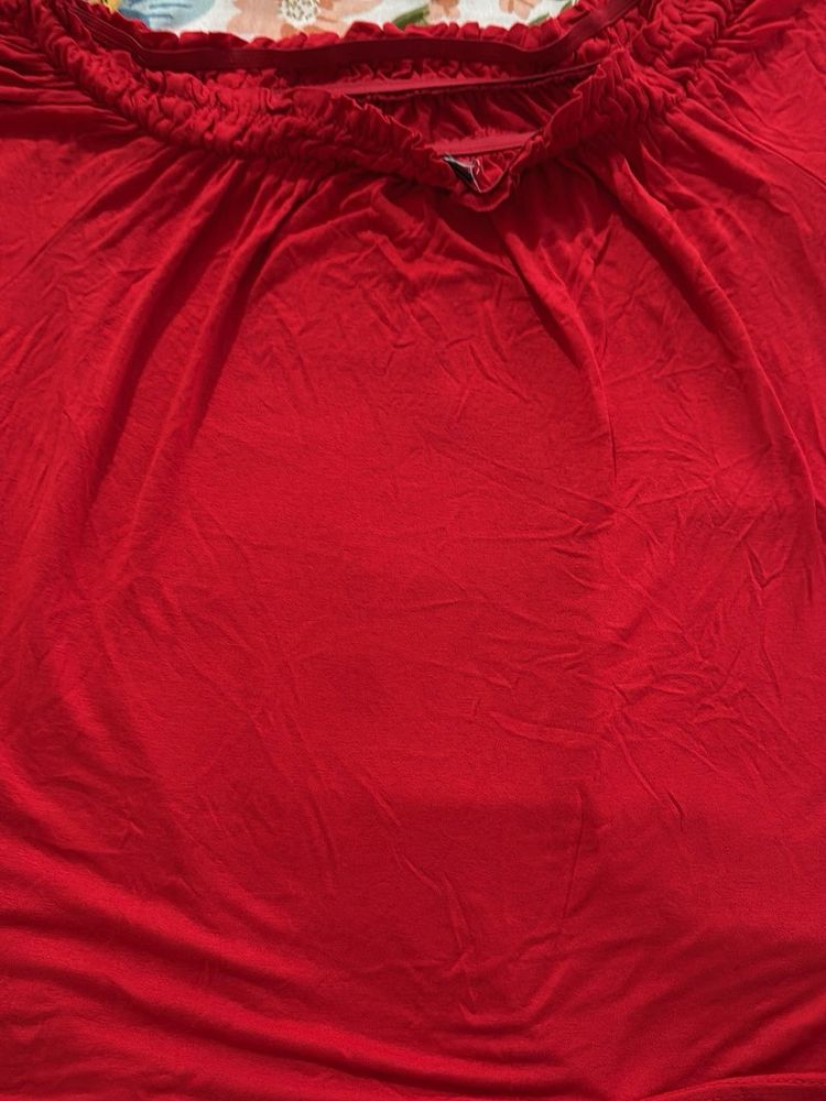 Off-Shoulder Smocked Red Top