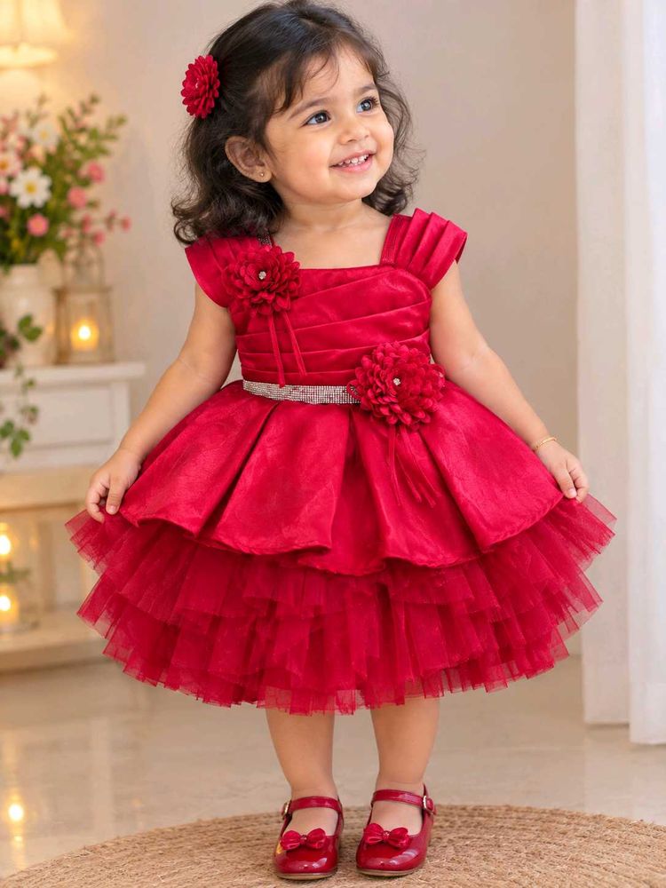 Adorable Red Baby Dress with Flower Accents