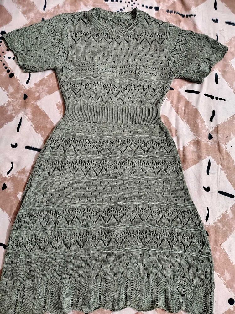 Green Knit A-Line Dress