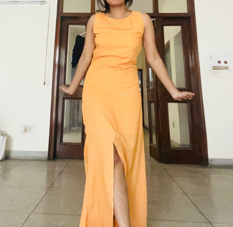 Slit Backless Gown With Lining Miss Chase