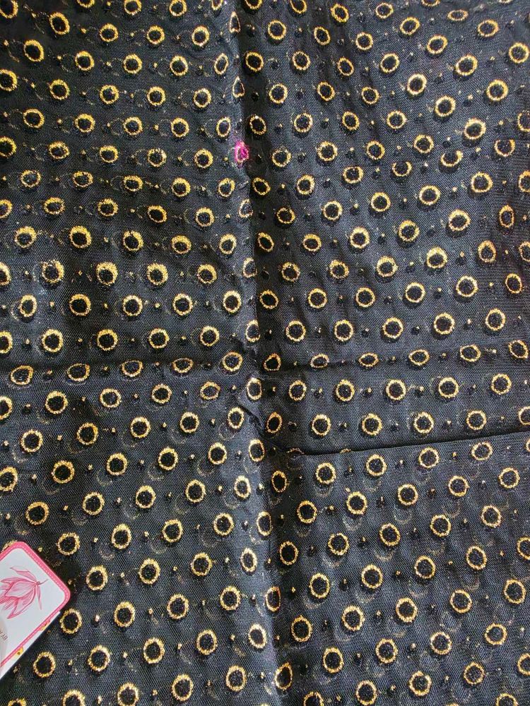 black net with gold circles blouse material