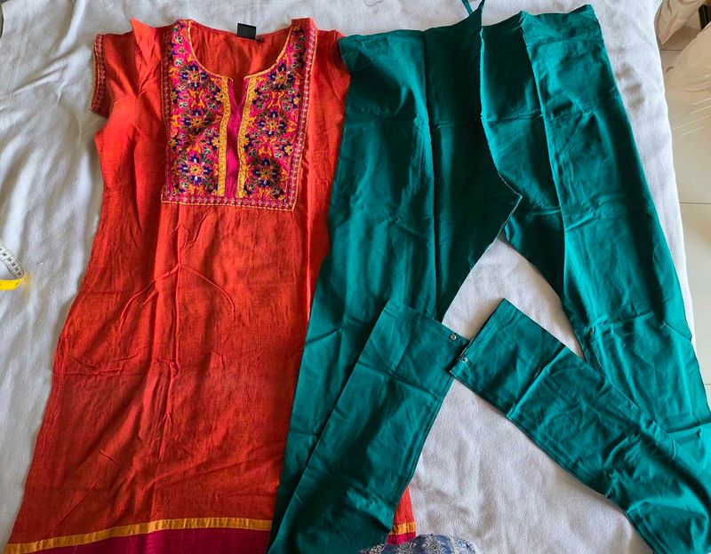 Embroidered Orange Kurta set