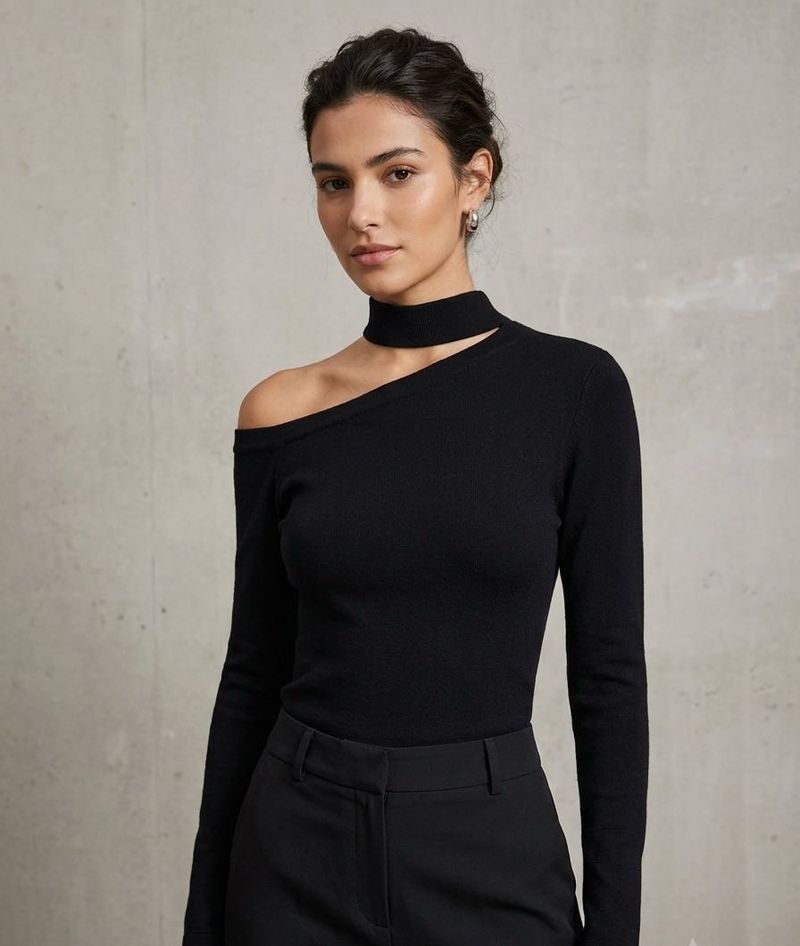 Chic Black Cut-Out Neck Top