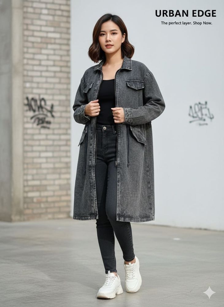 Urban Edge carbon black Denim Trench Coat