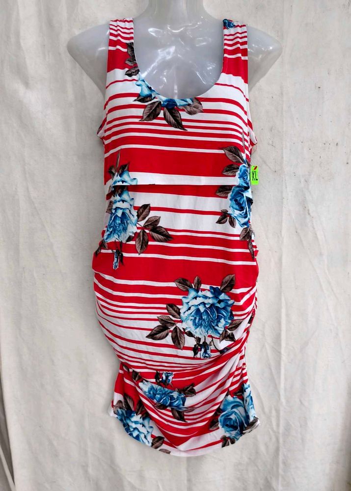 2929. Red &amp; White Striped Floral Dress