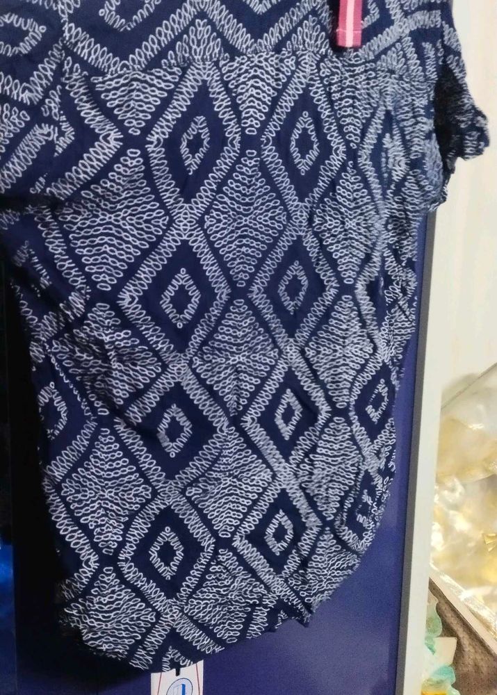 Blue &amp; White Printed Kurta
