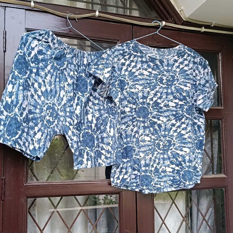 Blue &amp; White Tie-Dye Kurta Set