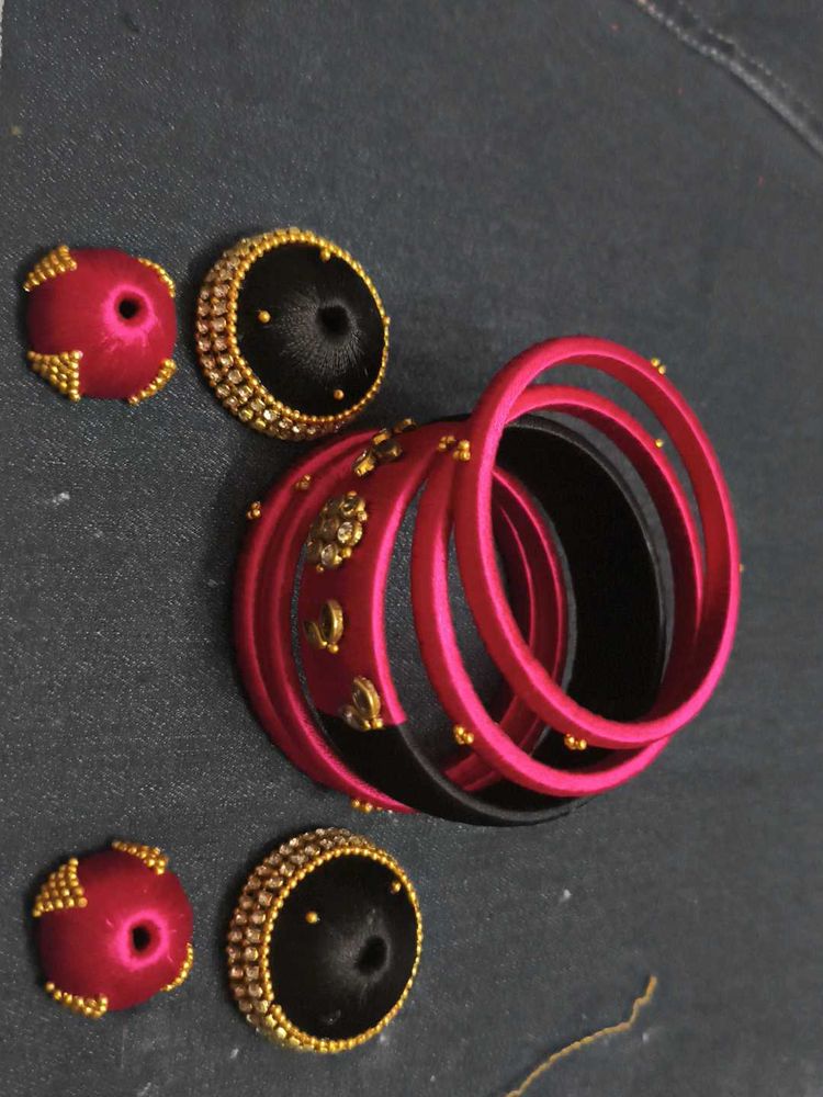Handmade Silk Thread Bangles &amp; Earrings Set
