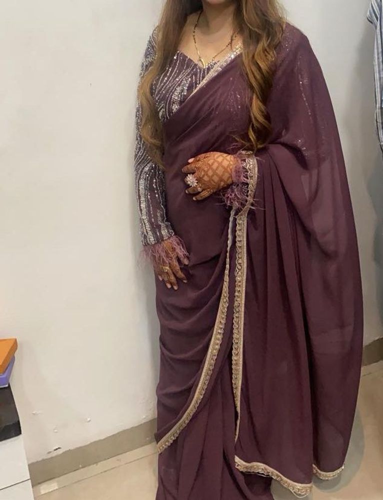 Embellished Saree with Feather Accents
