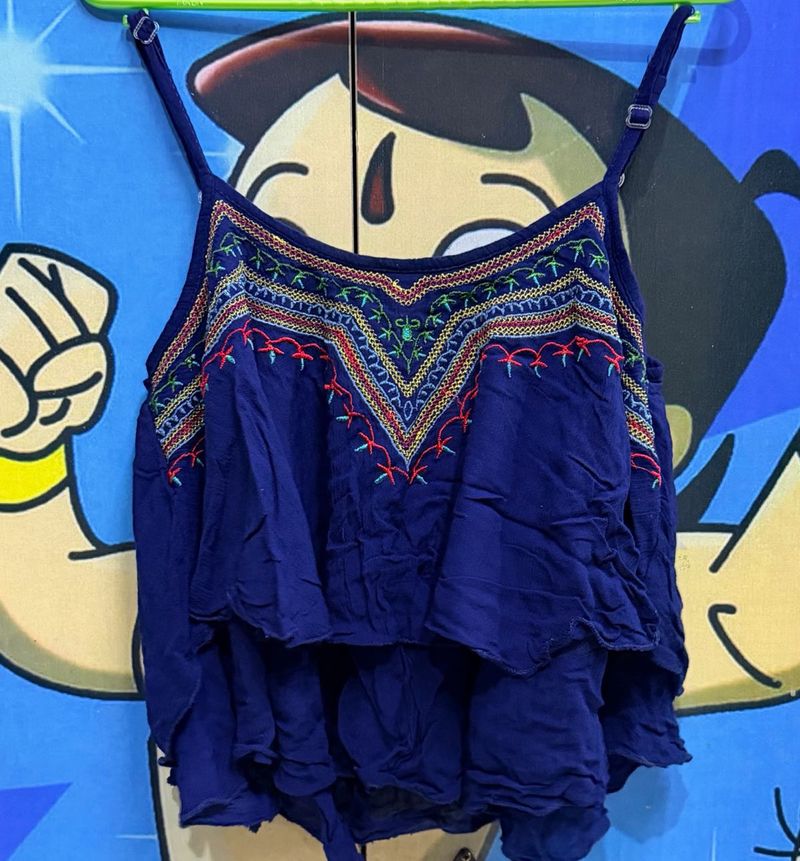 Embroidered Blue Cami Top