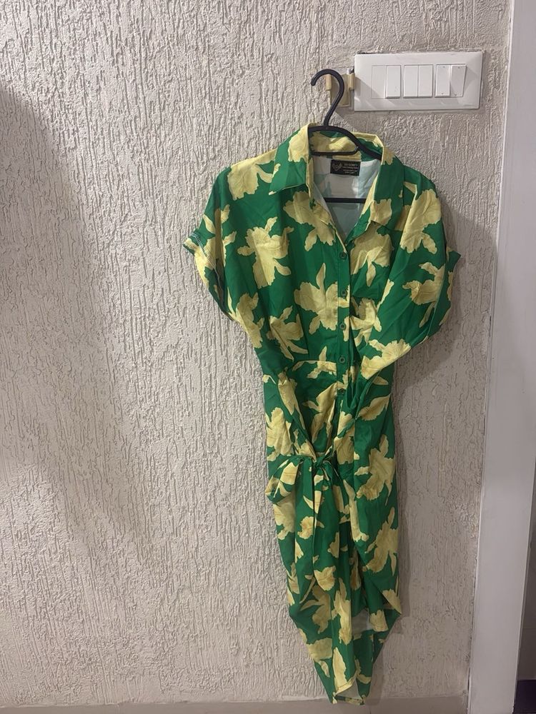 Green Floral Print Shirt Dress