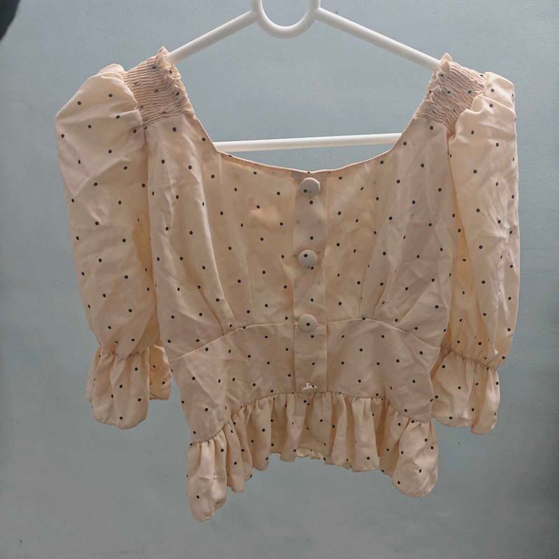 Chic Polka Dot Puff Sleeve Top