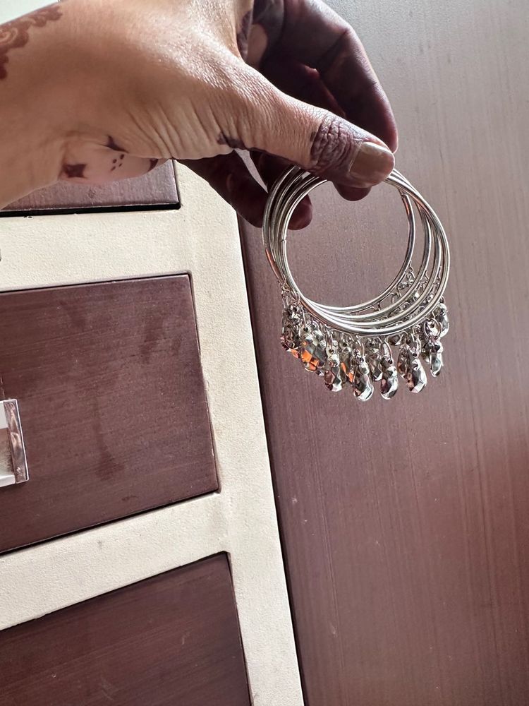 Silver Toned Bangles with Danglers