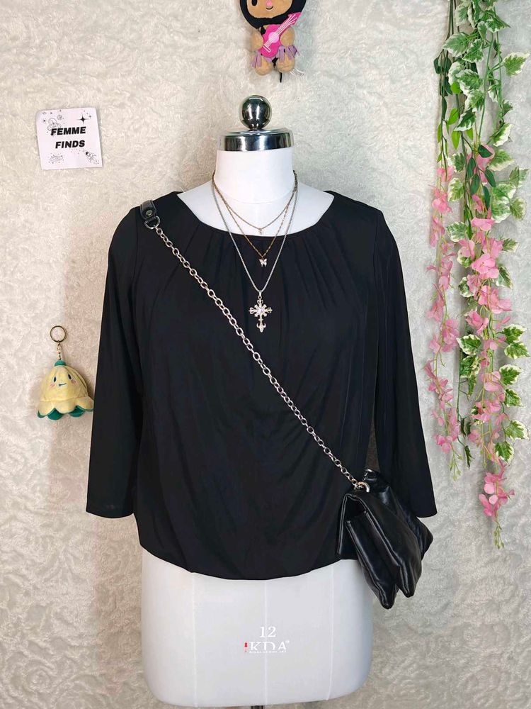 H&amp;M Chic Black Gathered Neck Top
