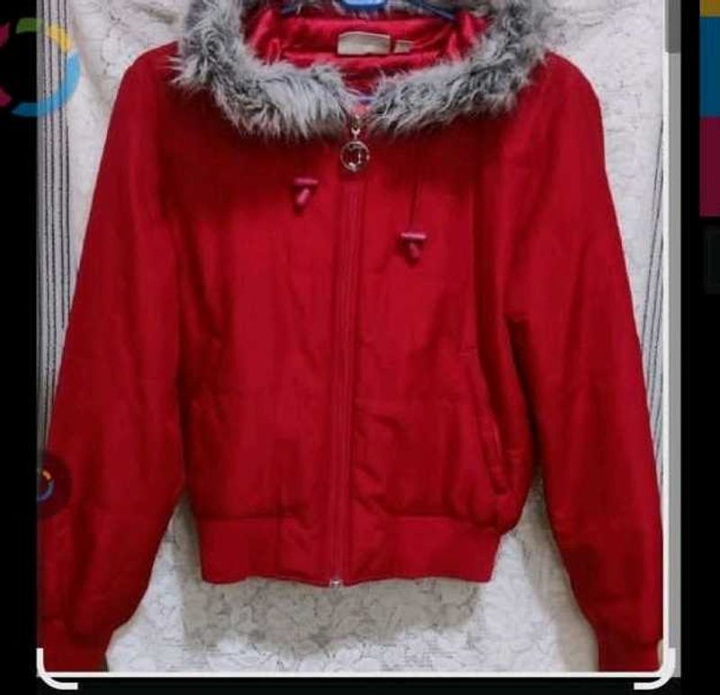Red Faux Fur Trim Jacket JLO By Jennifer Lopez....