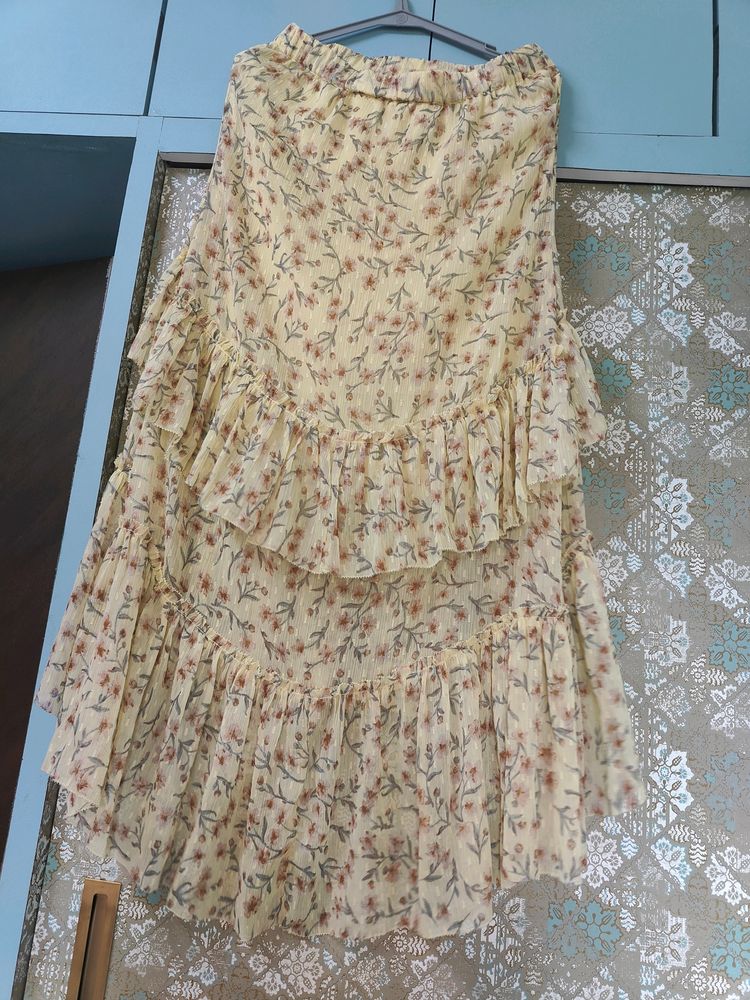 Pale Yellow Full Length Frill Skirt