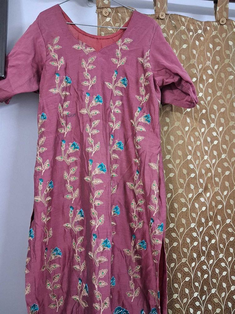 Embroidered Silk Suit with Salwaar &amp; Dupatta
