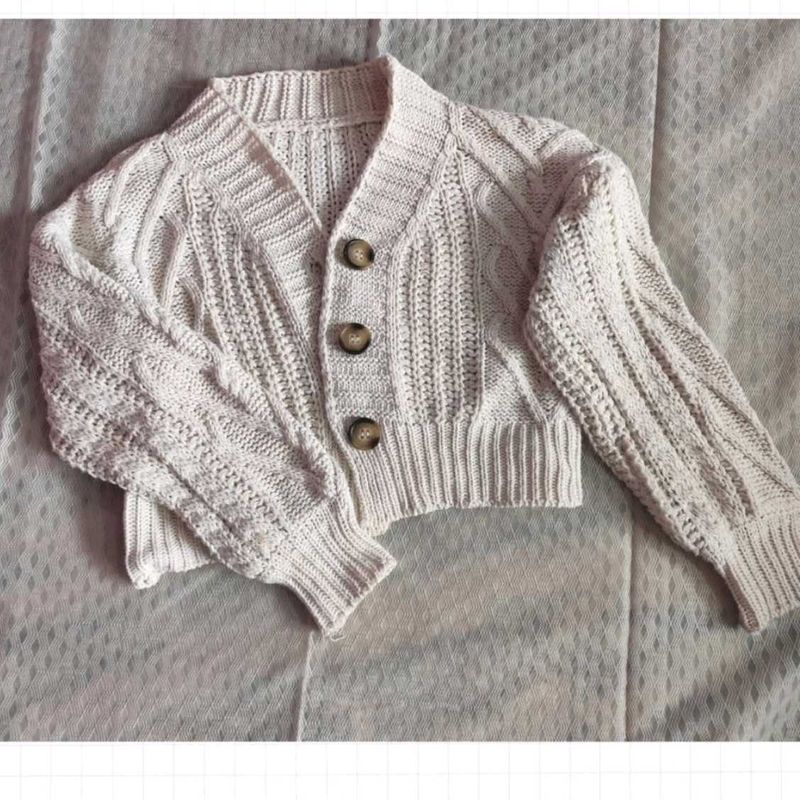 Cream Cable Knit Cropped Cardigan