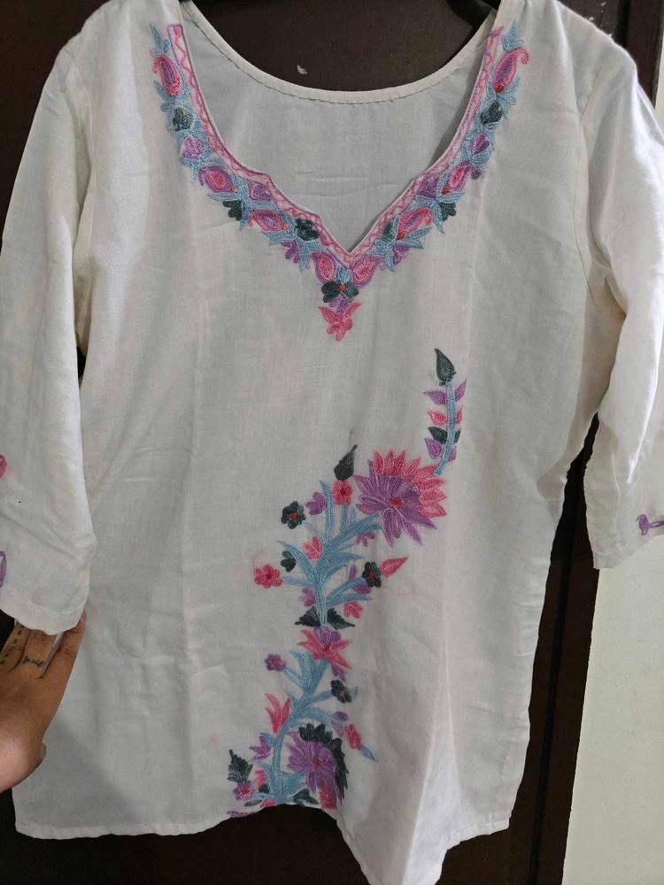 Embroidered White Kurta