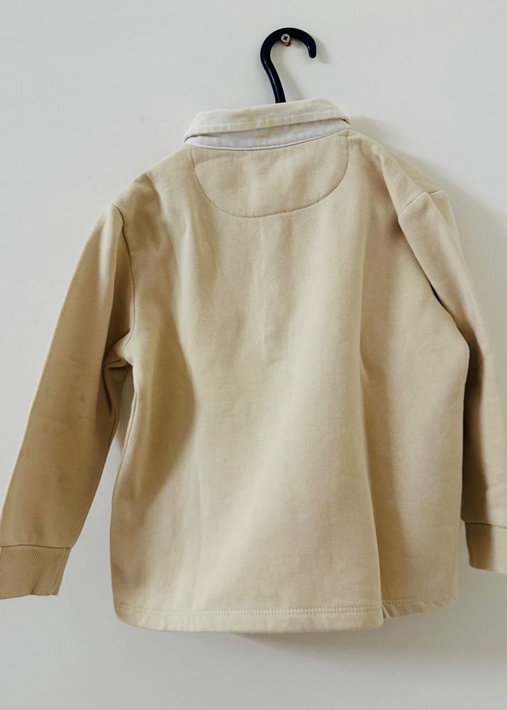Kids Beige Long Sleeve Polo Shirt