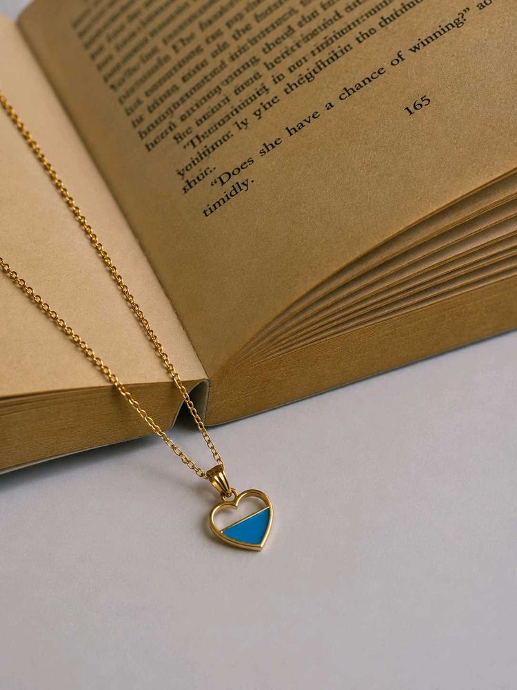Gold Heart Necklace with Blue Accent
