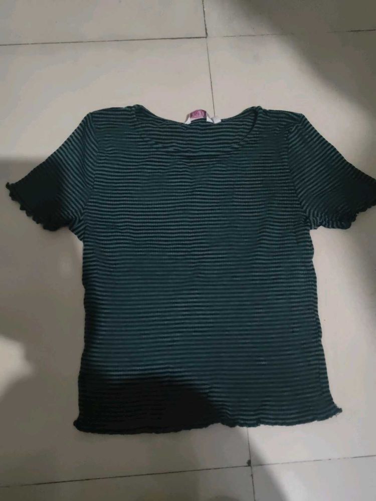 Striped Lettuce Hem T-Shirt