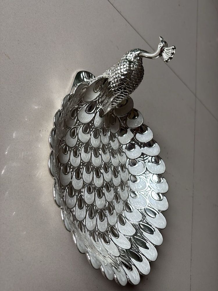 Decorative Silver Peacock Showpiece Bowl