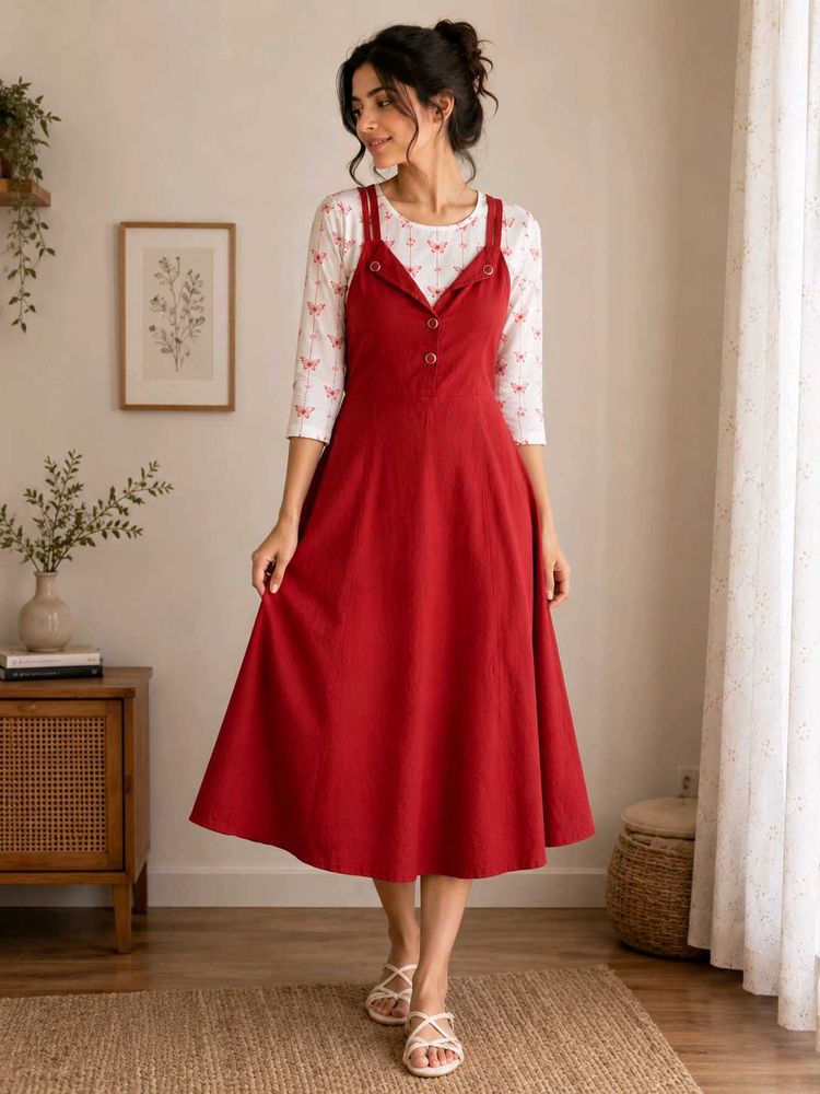 Red Pinafore Dress