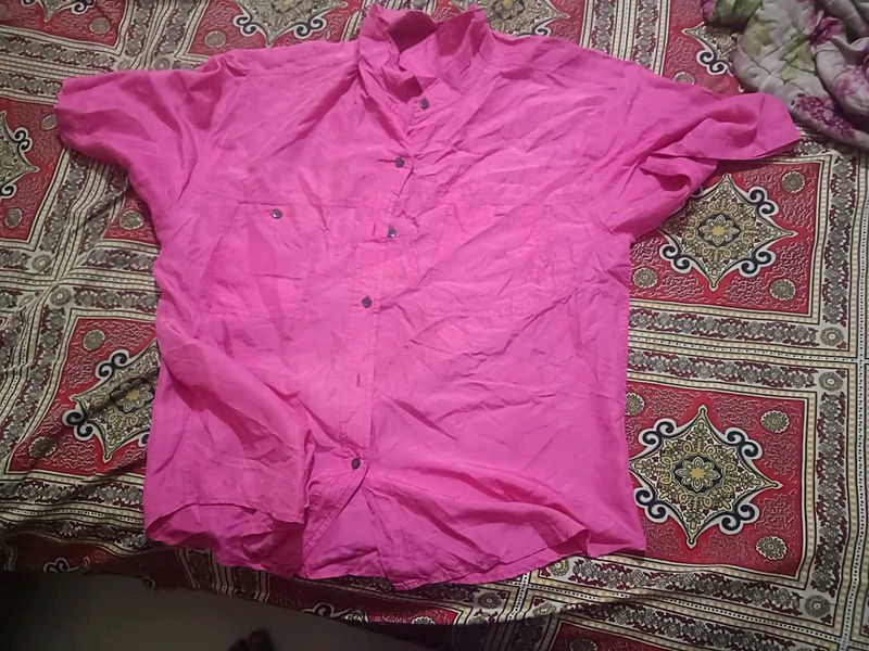 Pink Short Sleeve Button-Up Shirt