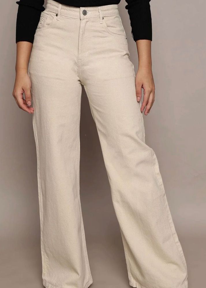 ZARA High-Waisted Party Cream Denim Jeans