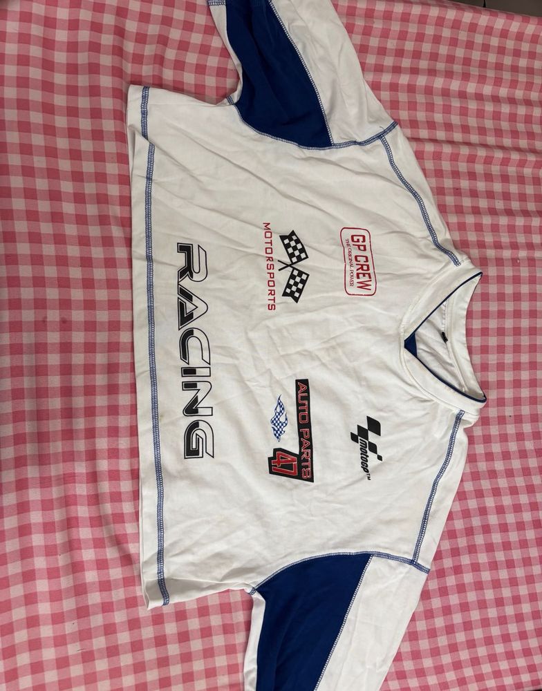 White Racing Graphic Long Sleeve Top