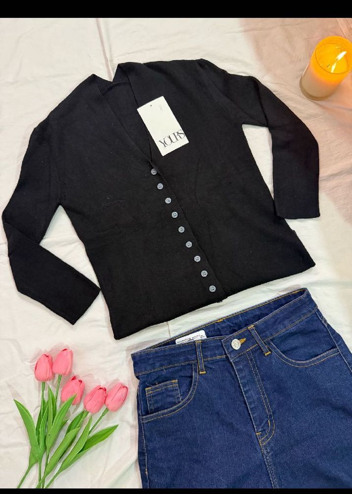 Chic Black Button-Up Cardigan