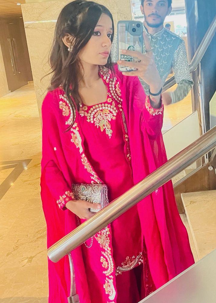 HOT PINK DRESS SHARARA KAFTAN DUPPATTA
