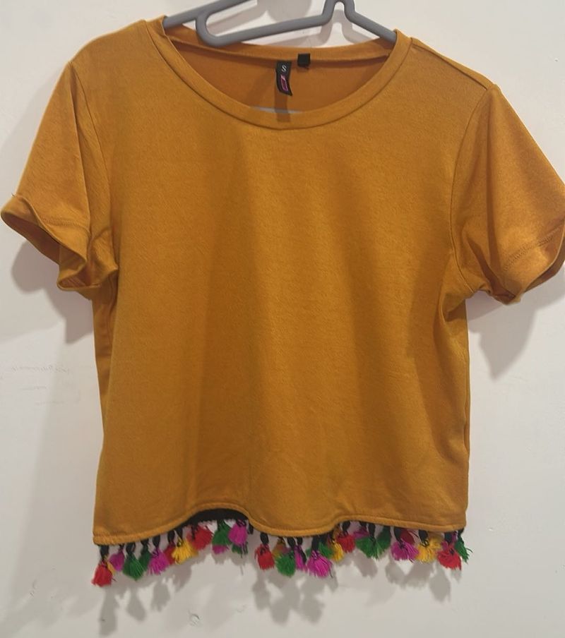 Mustard Yellow Tassel Trim Top