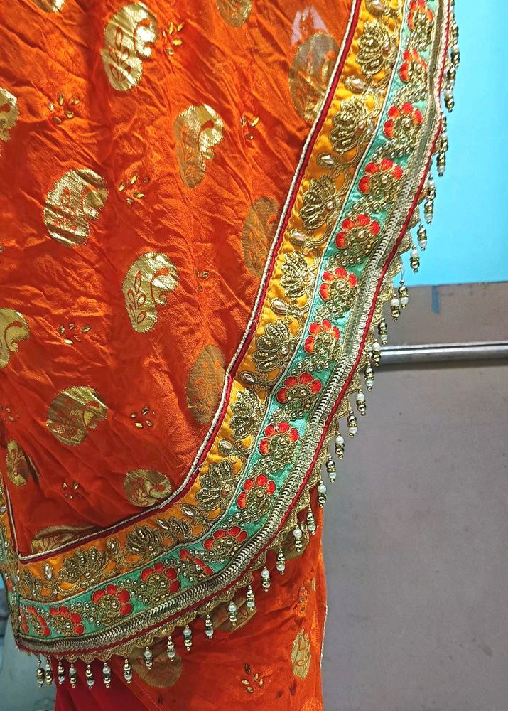 Designer Orange &amp; Red Saree With Blause❤️🧡