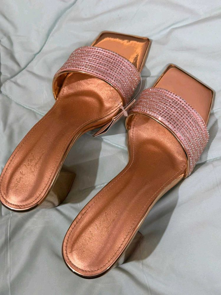 Sparkling Rose Gold Block Heels
