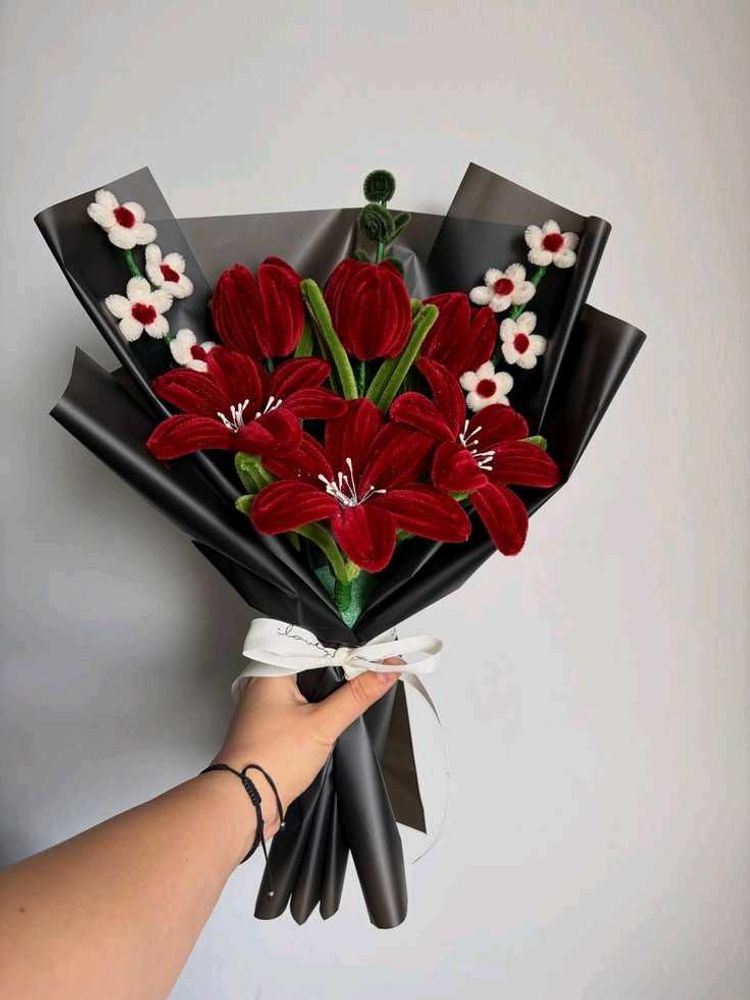 Handmade Velvet Red Flower Bouquet