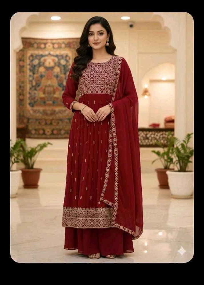 bust 44 Elegant Maroon Kurta Set with Dupatta