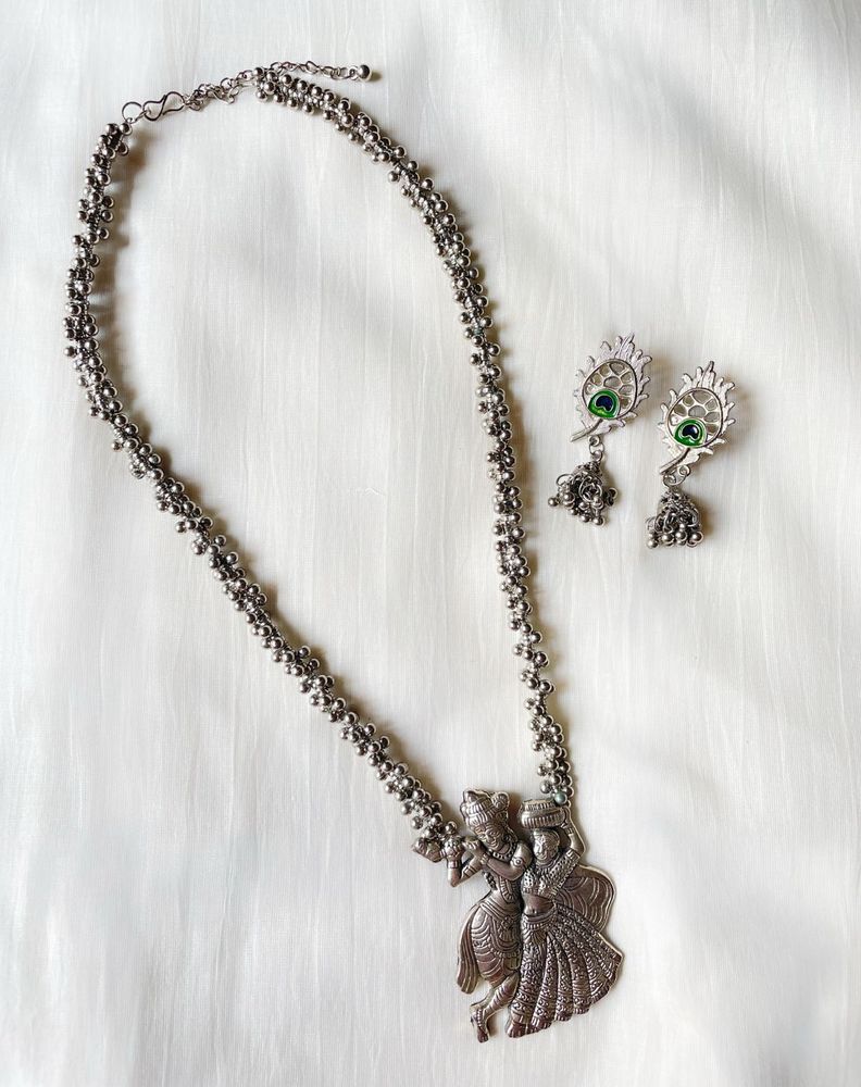 Oxidized Silver Radha Krishna Necklace Set