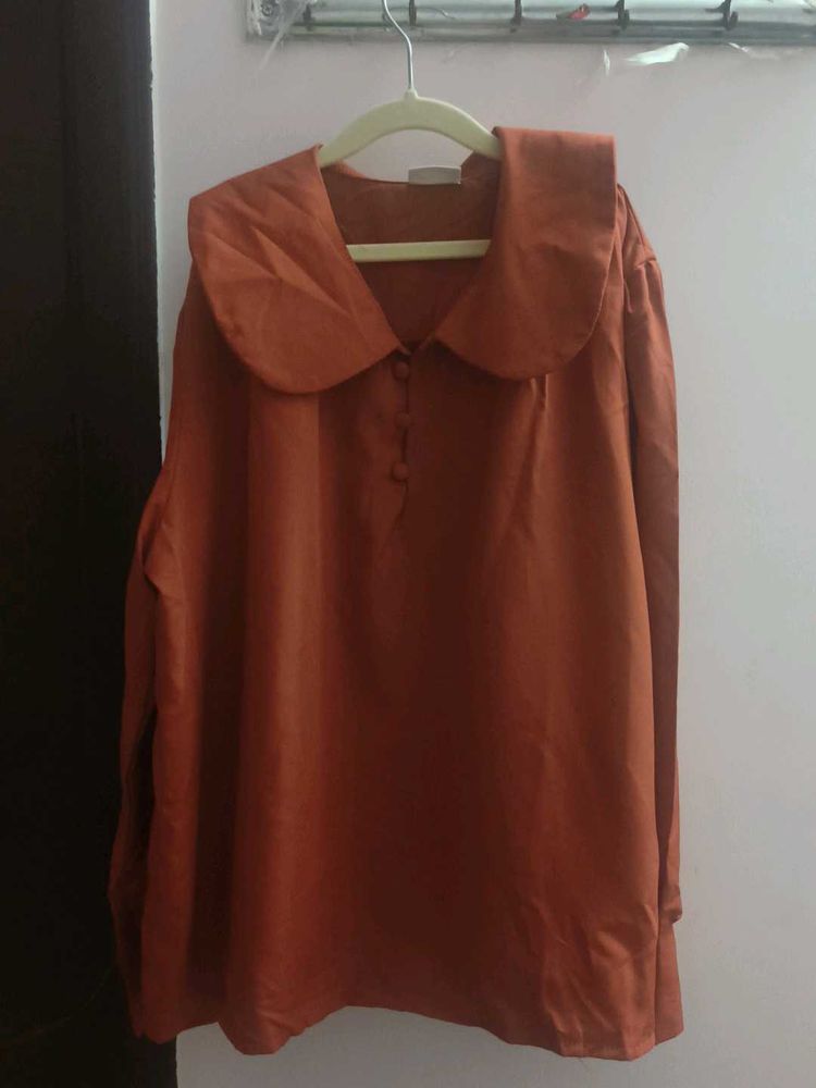 Korean Orange Peter Pan Collar Top