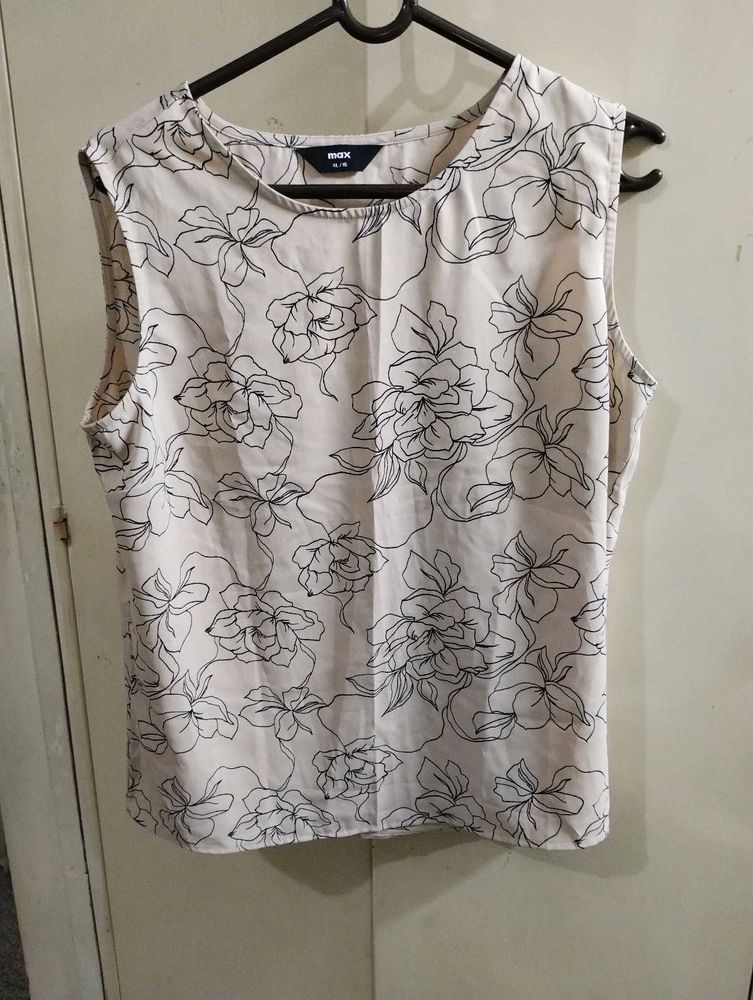 Elegant Floral Beige Sleeveless Top