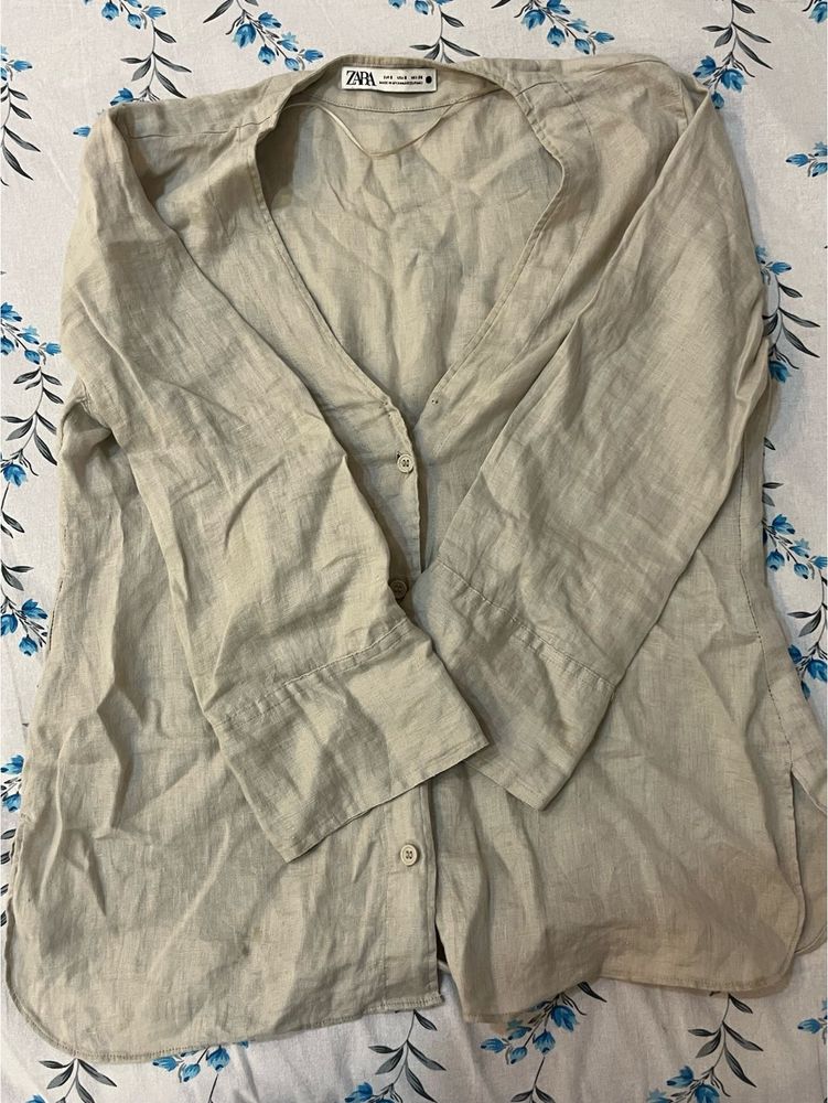 Zara Linen Blend Button-Up Shirt