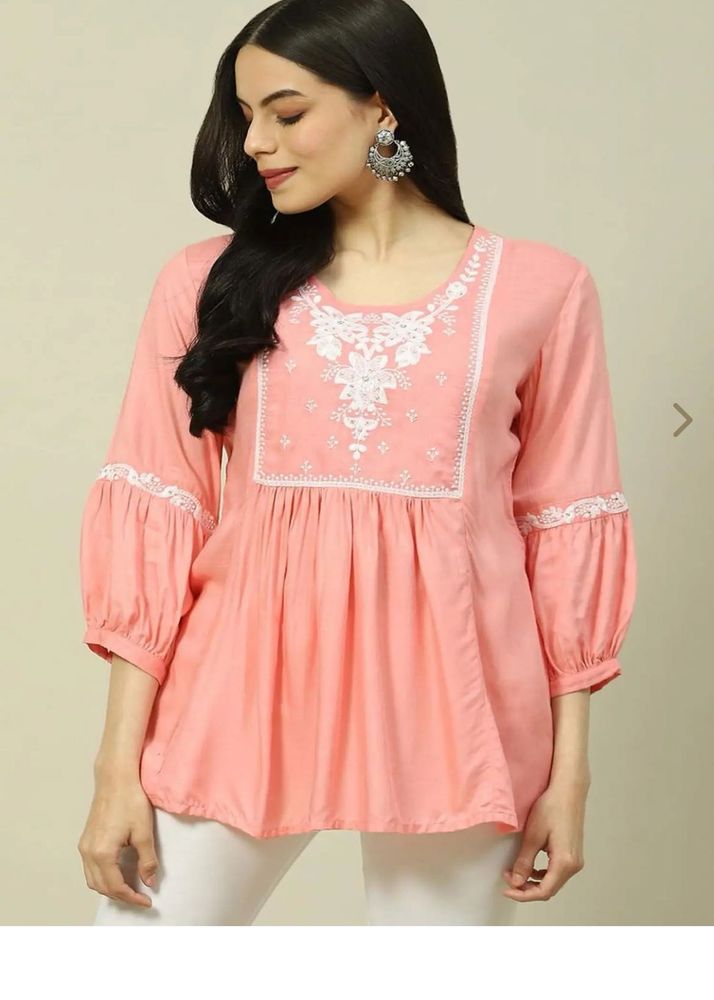Peach Embroidered Kurta Top