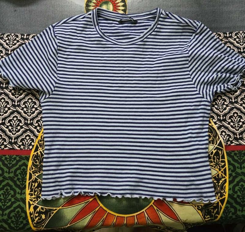 Striped Cropped Ribbed Top