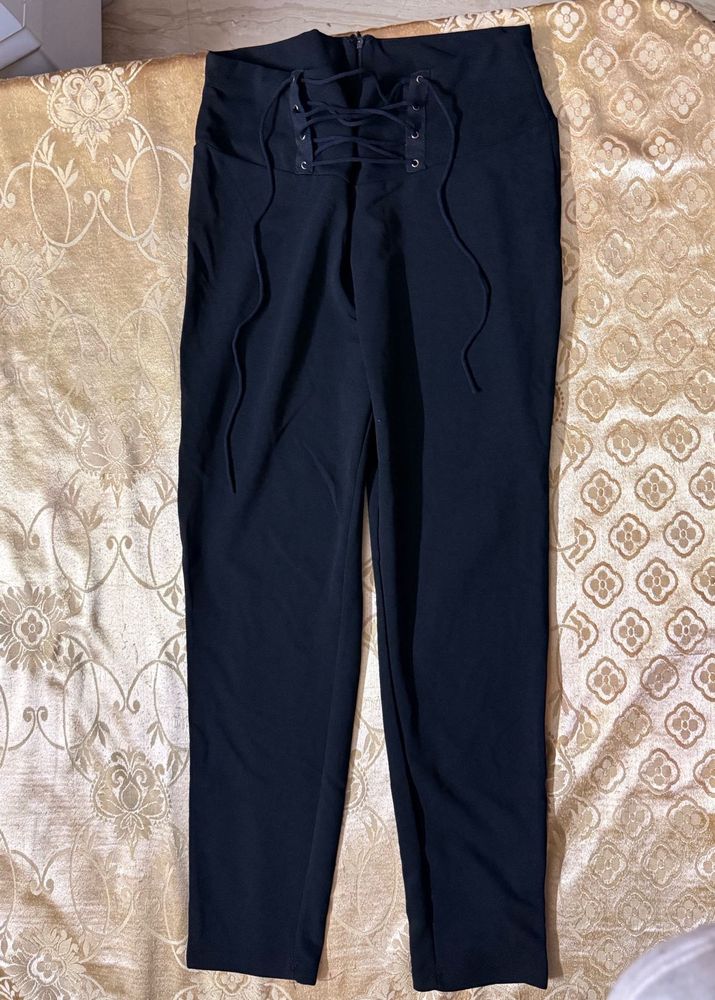 🖤 Black Lace-Up Tie-Waist Trousers