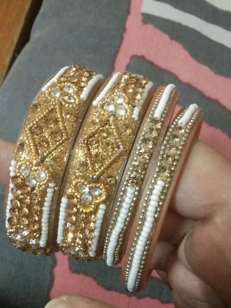 Moti pearl Golden Studs Bangles