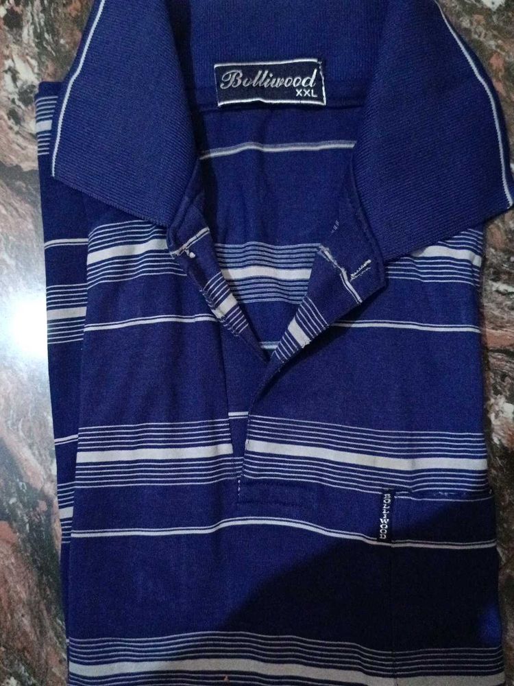 Men's Blue Striped Polo T-Shirt