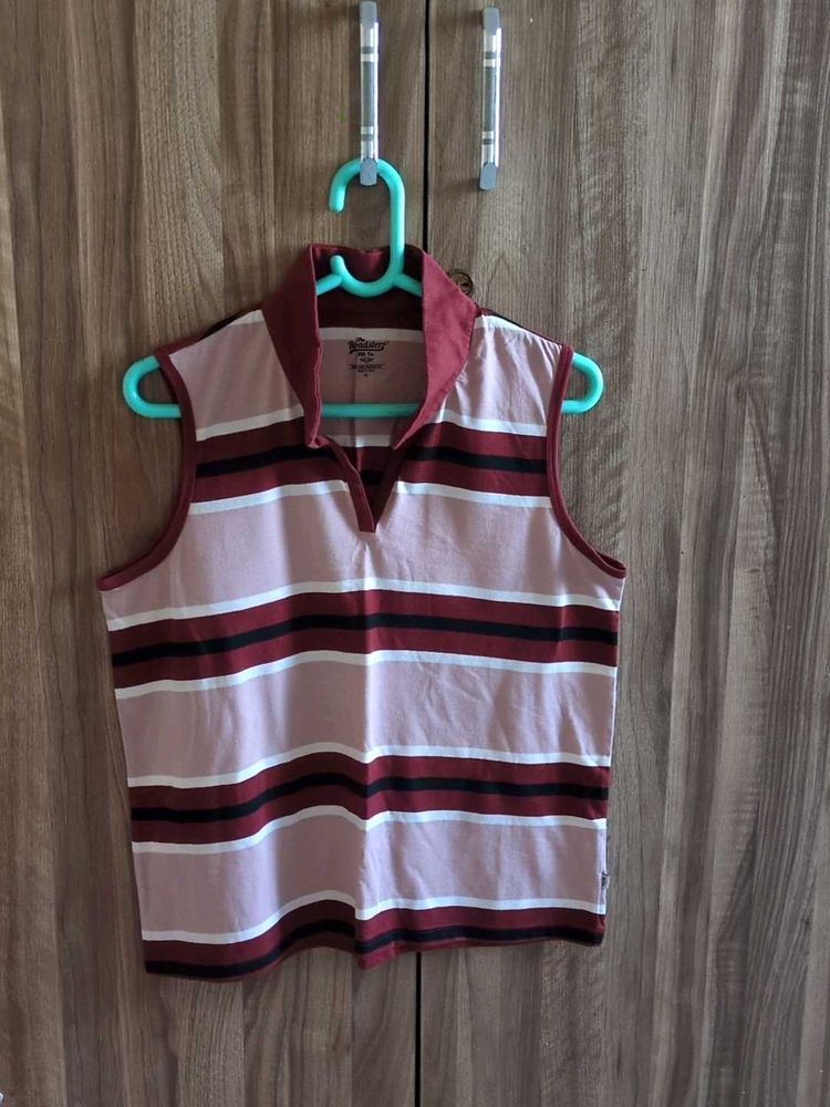 Striped Sleeveless Polo Top